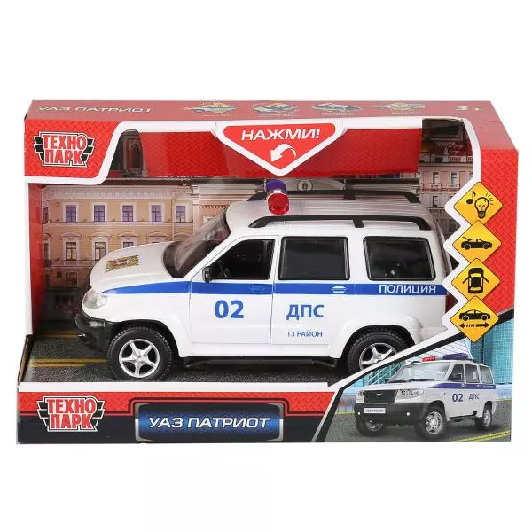 Машина пластик свет-звук УАЗ ПАТРИОТ 21см, отк.дв., багаж., инерц., Технопарк X600-H11001-R