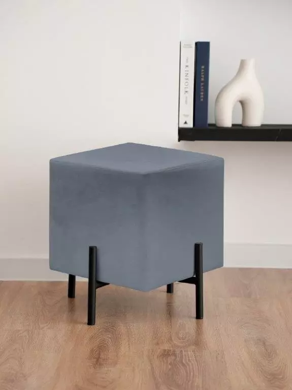 Пуф квадратный МИО каркас металл черный / велюр конфетти блю стоун