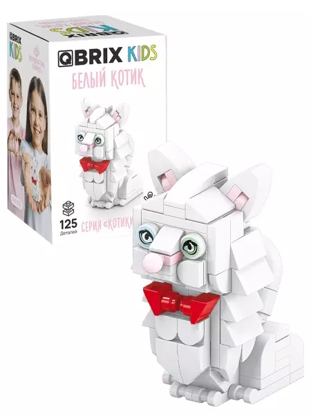 Конструктор 125 деталей, Белый Котик, серия "Котики" (мини детали) QBRIX KIDS 32017