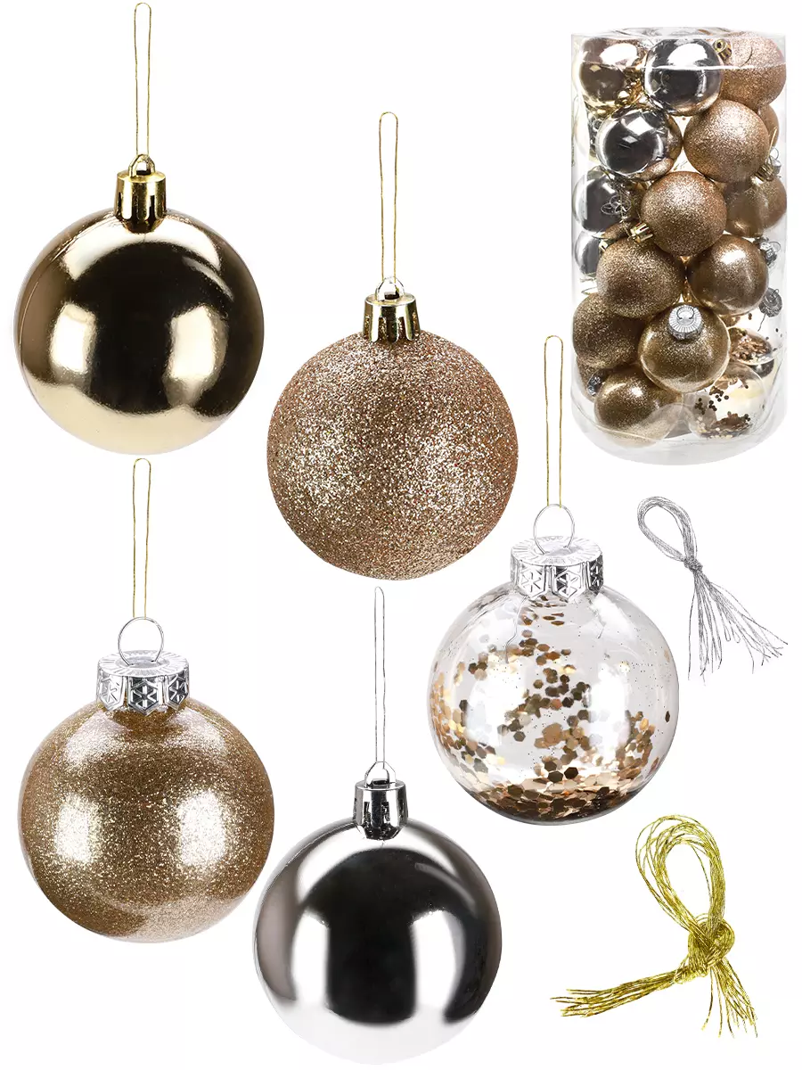 Набор елочных шаров (30 шт) Праздник в золотых блестках 6 см НУ-4205