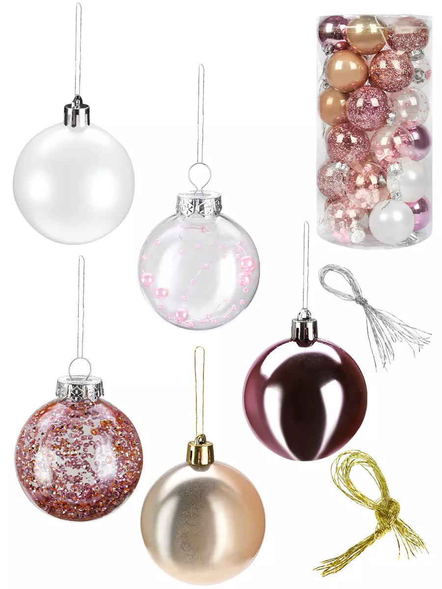 Набор елочных шаров (30 шт) Праздник в розовых оттенках 6 см НУ-4210
