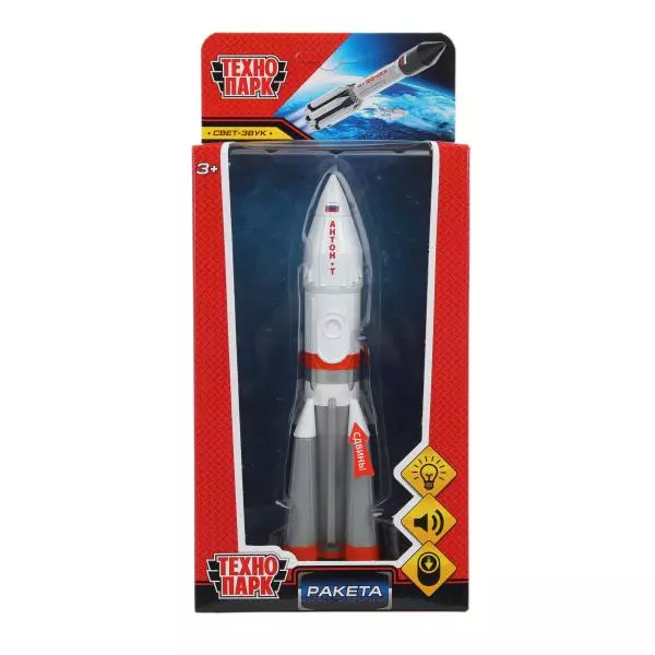 Космическая ракета модель металл, свет, звук, 18 см, люк Технопарк ROCKET-18SL-WHGY бело-серый