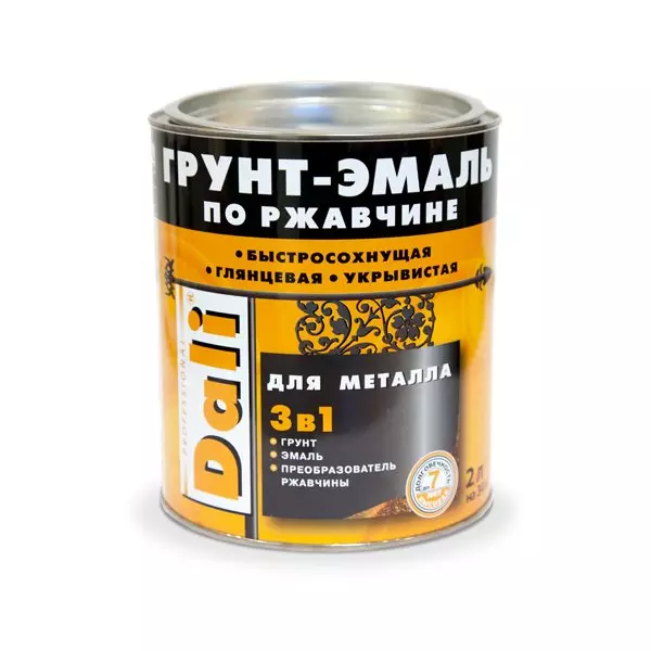 Грунт-эмаль по ржавчине Dali 3в1 глянцевая 0,75 л черный RAL 9005