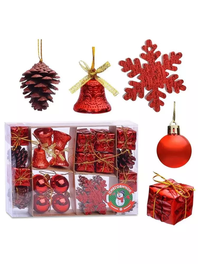 Набор новогодних украшений Праздничное настроение 3см* 24шт S1605