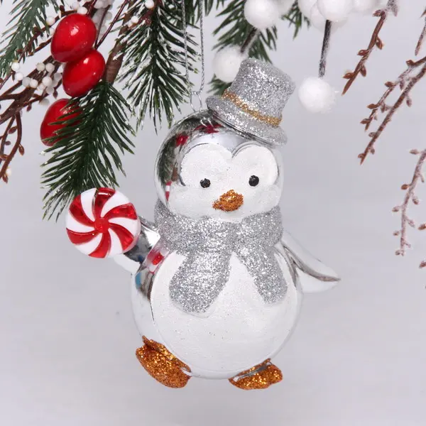 Елочная игрушка Пингвин с леденцом 10*6*11 см, серебро 916-0814