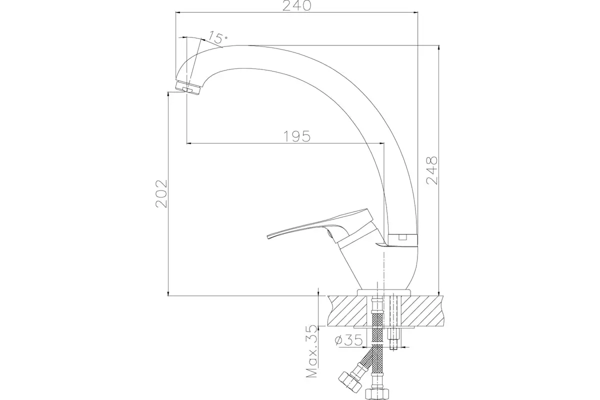 Смеситель для кухни, высокий излив, хром, Rossinka B35-25, латунь