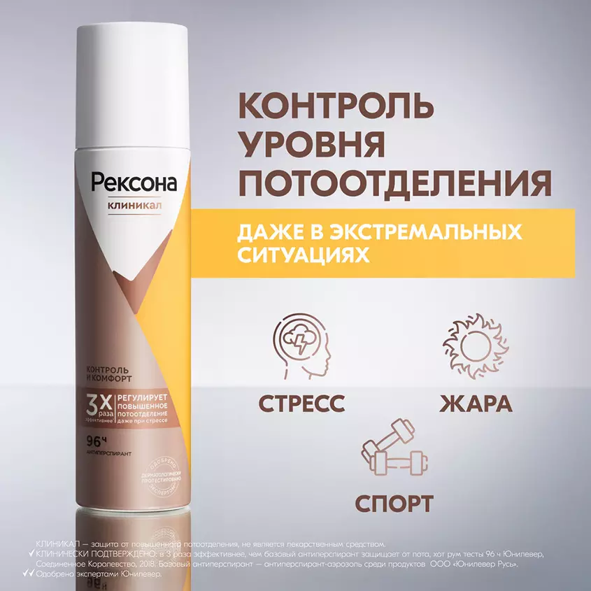 Антиперспирант Рексона Clinical Protection Контроль и комфорт спрей 150 мл