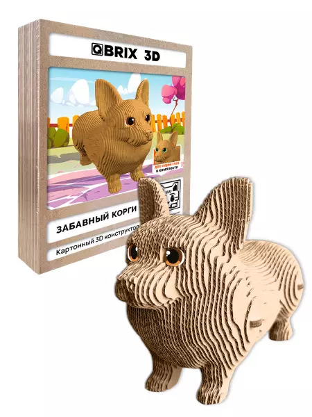 Конструктор 3D картонный Забавный корги с глазками 16 см QBRIX 20109