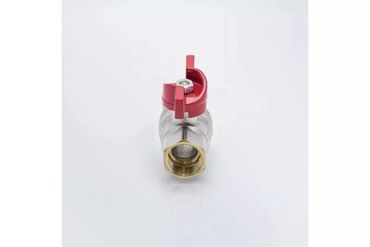 Кран шаровой полнопроходной 1/2&quot; ВР, никель, бабочка красная, Aquasfera 1002-01