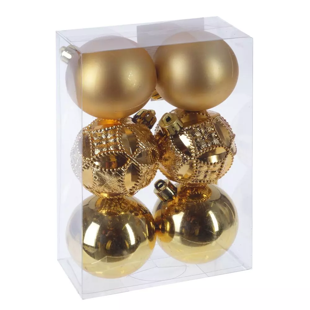 Новогодние шары Вензель золотой, 6 шт, D6 см, L5 W5 H7 см 722916