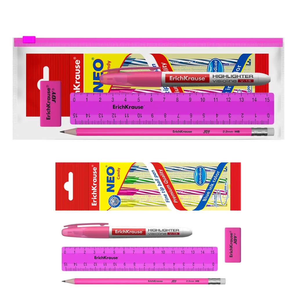 Набор в zip-пакете ErichKrause 54542 Neon Solid, розовый