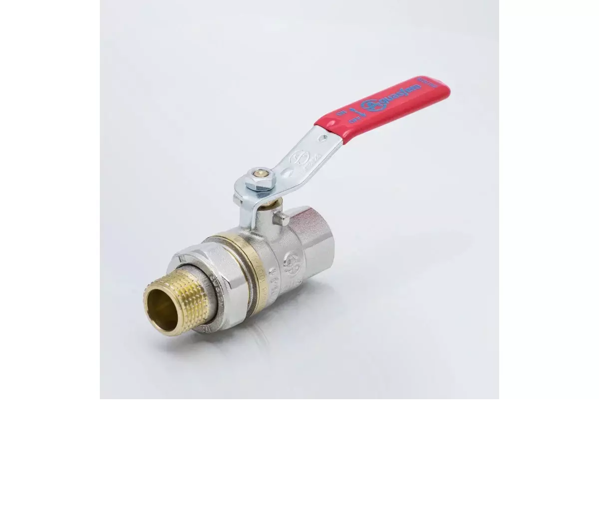 Кран шаровой полнопроходной 3/4" ВР/американка, никель, рычаг красный, Aquasfera 1006-02