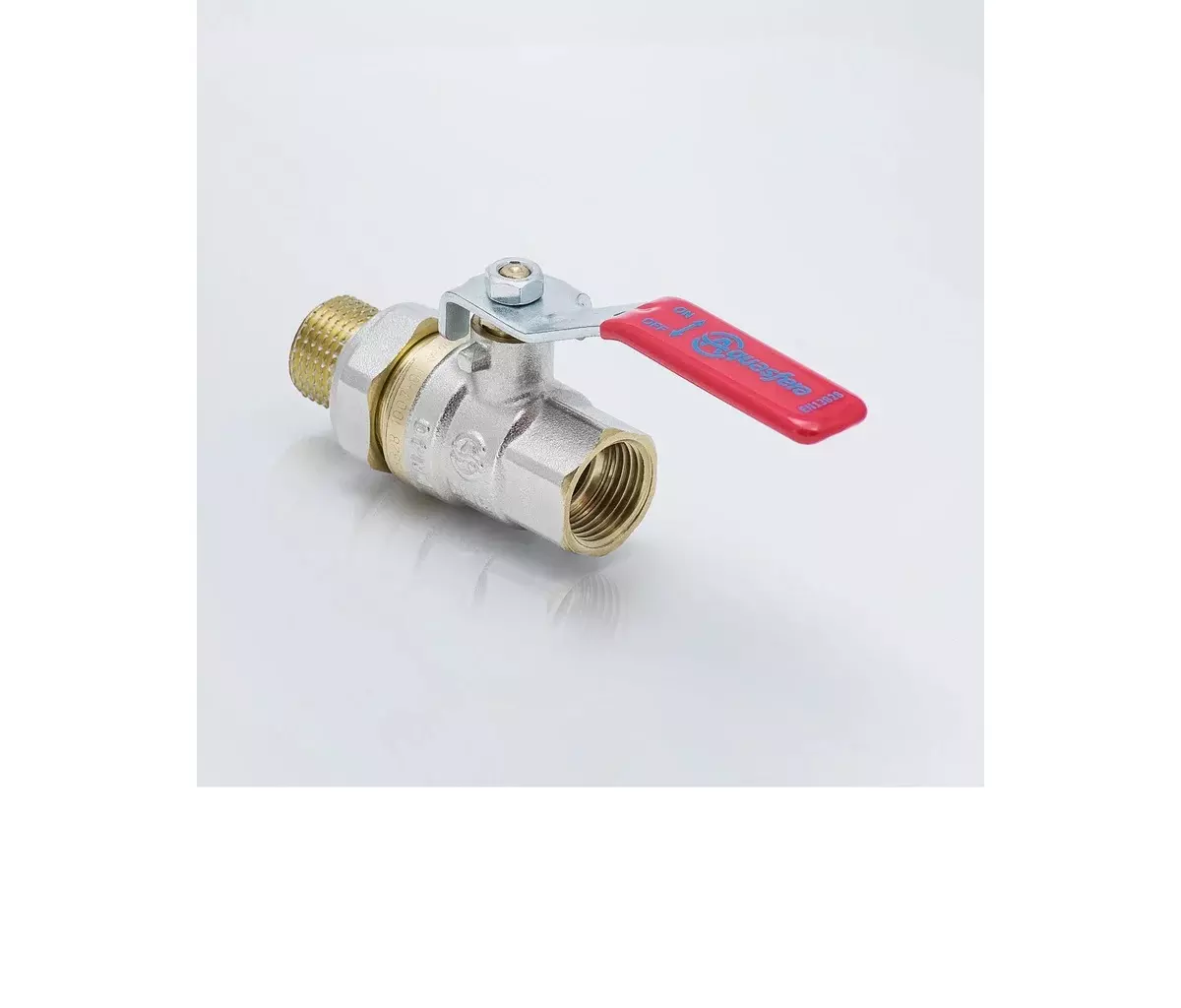 Кран шаровой полнопроходной 3/4" ВР/американка, никель, рычаг красный, Aquasfera 1006-02