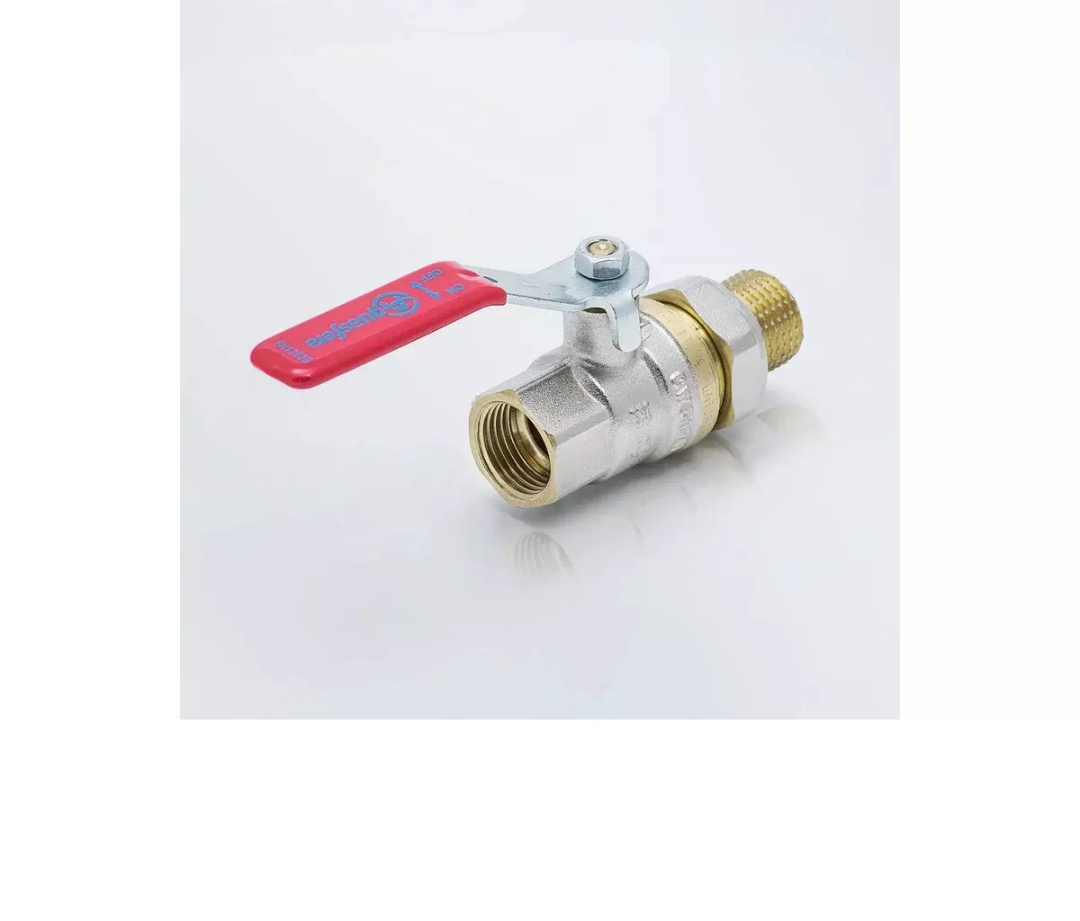 Кран шаровой полнопроходной 3/4" ВР/американка, никель, рычаг красный, Aquasfera 1006-02