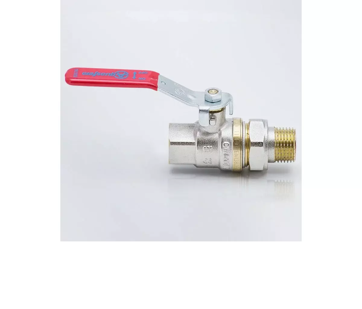 Кран шаровой полнопроходной 3/4" ВР/американка, никель, рычаг красный, Aquasfera 1006-02