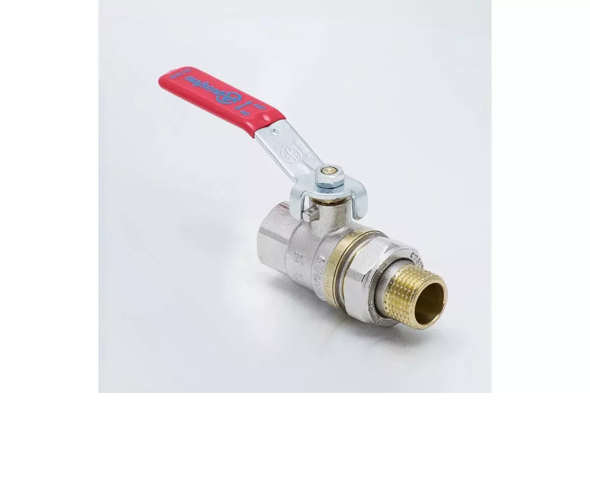 Кран шаровой полнопроходной 3/4" ВР/американка, никель, рычаг красный, Aquasfera 1006-02