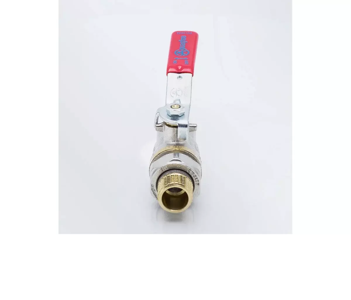 Кран шаровой полнопроходной 3/4" ВР/американка, никель, рычаг красный, Aquasfera 1006-02