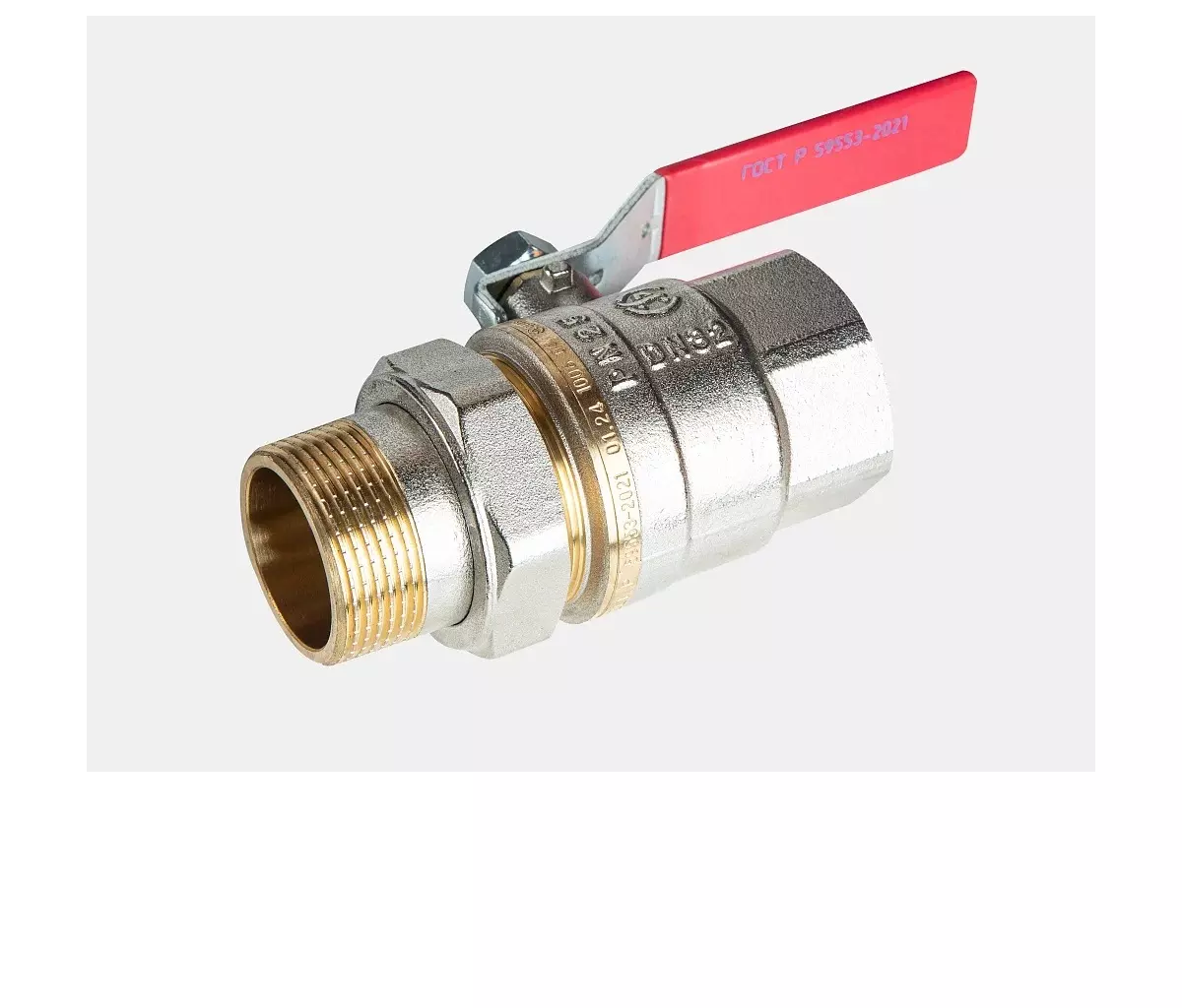 Кран шаровой полнопроходной 3/4" ВР/американка, никель, рычаг красный, Aquasfera 1006-02