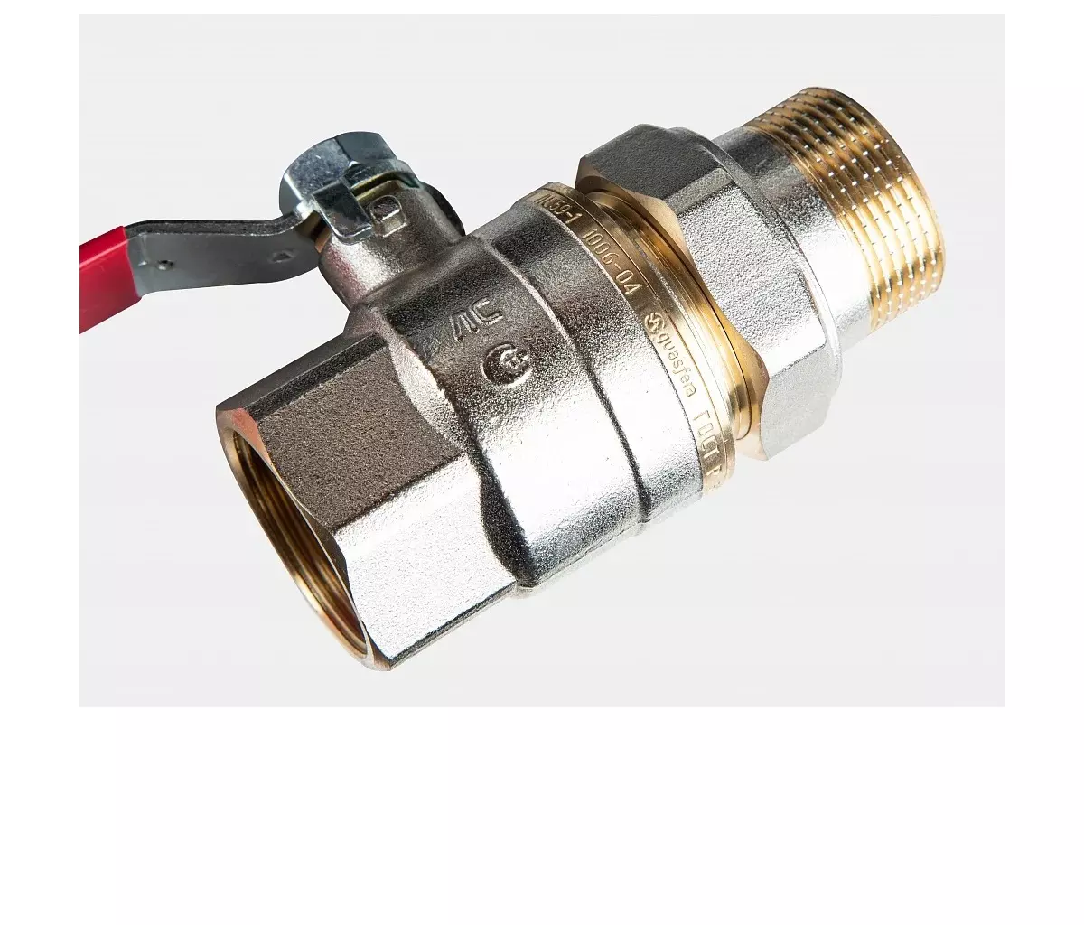 Кран шаровой полнопроходной 3/4" ВР/американка, никель, рычаг красный, Aquasfera 1006-02