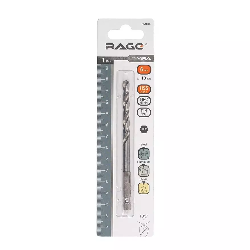Сверло по металлу 6мм HSS RAGE by VIRA 554016 шестигр.хвостовик