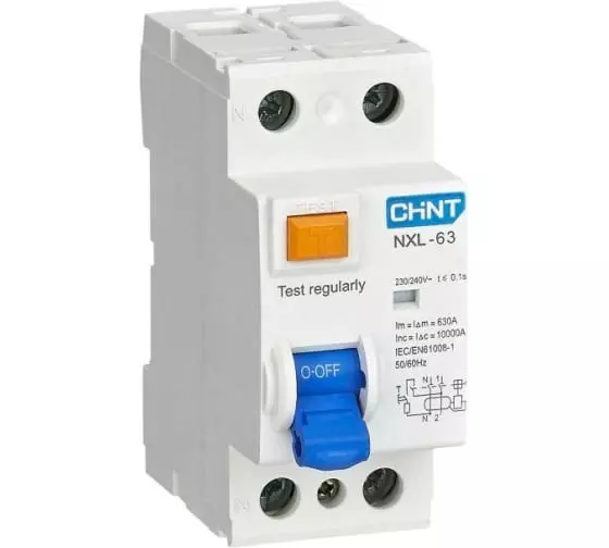 Выключатель дифференциального тока CHINT (УЗО) 1п+N 40А 30мА тип AC 6кА NXL-63 280724