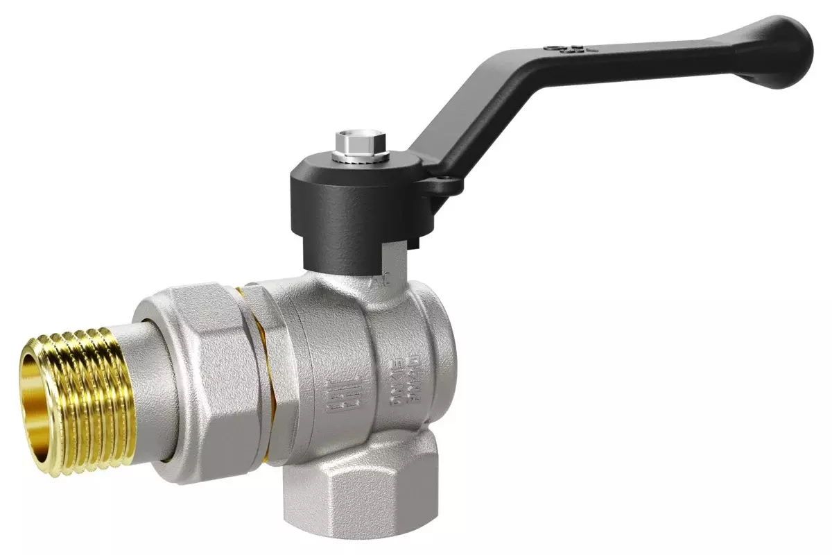 Кран шаровой угловой 1/2&quot; ВР/американка, никель рычаг, Pride LD 47.207.15, стандартный проход