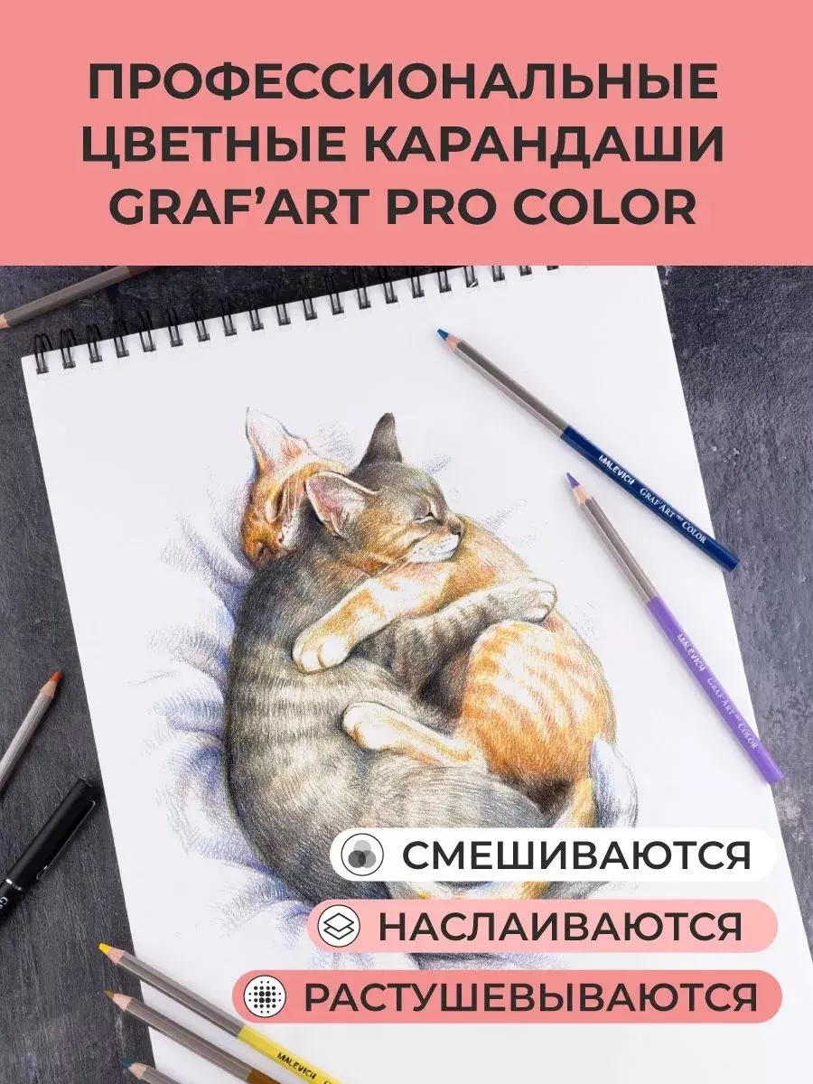 Набор профессиональных цветных карандашей 30 цв., мягкий грифель 4 мм, Малевичъ GrafArt PRO "Портрет"