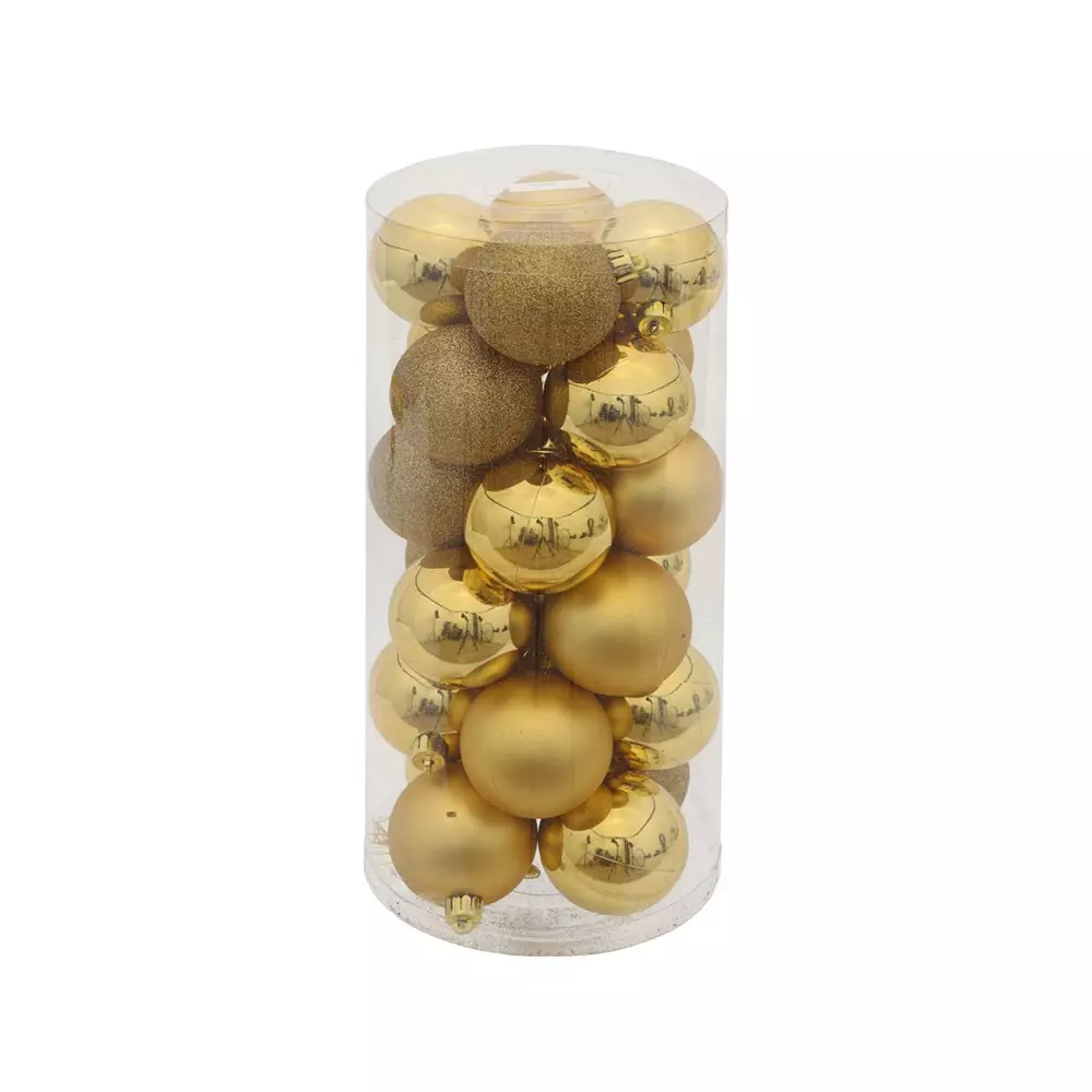 Новогодние шары золото (24 шт), D 6 см, L14 W14 H31 см, полимер, 753647