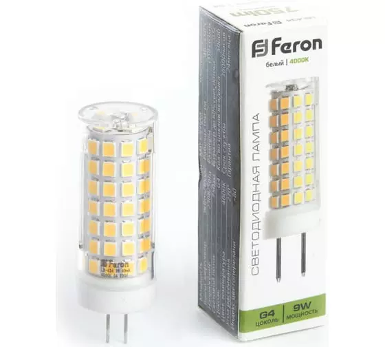 Лампа светодиодная Feron G4 230В 9Вт 4000К нейтральный
