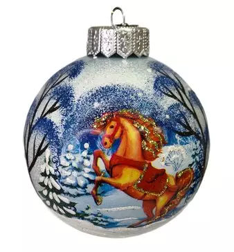Елочный шар стекло Конь зимний-1 10 см (Символ года) Коломеев КУ-100-254025/1