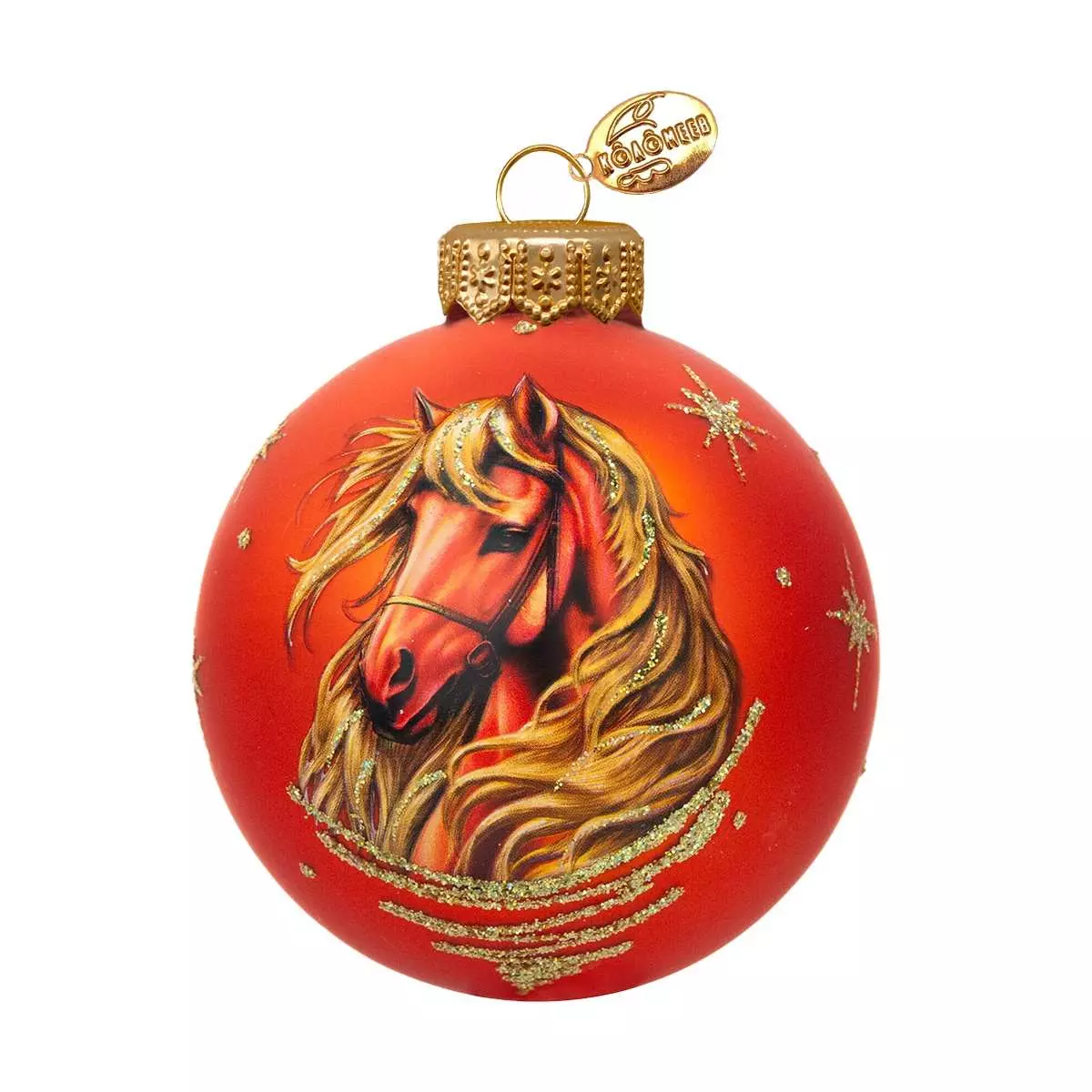 Елочный шар стекло Конь златогривый-1 10 см (Символ года) Коломеев КУ-100-254013/1