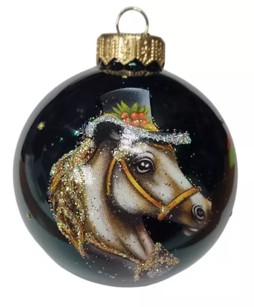 Елочный шар стекло Конь-джентельмен 8 см (Символ года) Коломеев КУ-80-254042