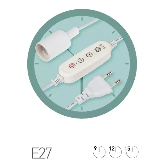 Патрон Е27 со шнуром таймером и вилкой 9/12/15 часов 1,5м ЭРА Б0059882