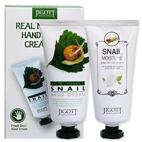 Набор Jigott Real moisture с экстрактом слизи улитки: Крем для рук, 100 мл + Крем для ног, 100 мл