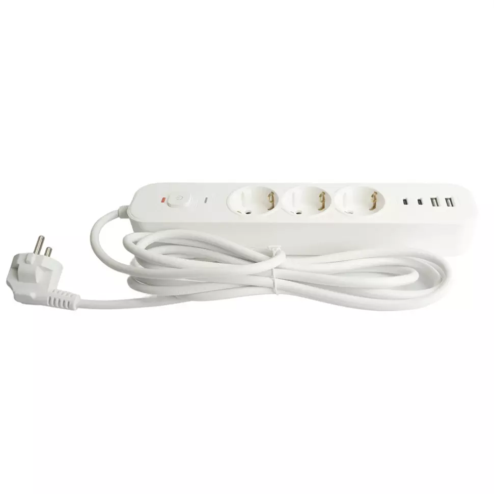 Сетевой фильтр STEKKER 3 розетки +2 USB +2 Type-C 1,8 метра 3520Вт 50099