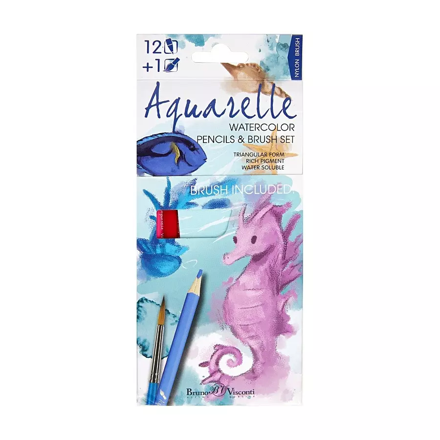 Карандаши акварельные 12 цветов+ кисть, грифель 3 мм, "DREAM WORLD"