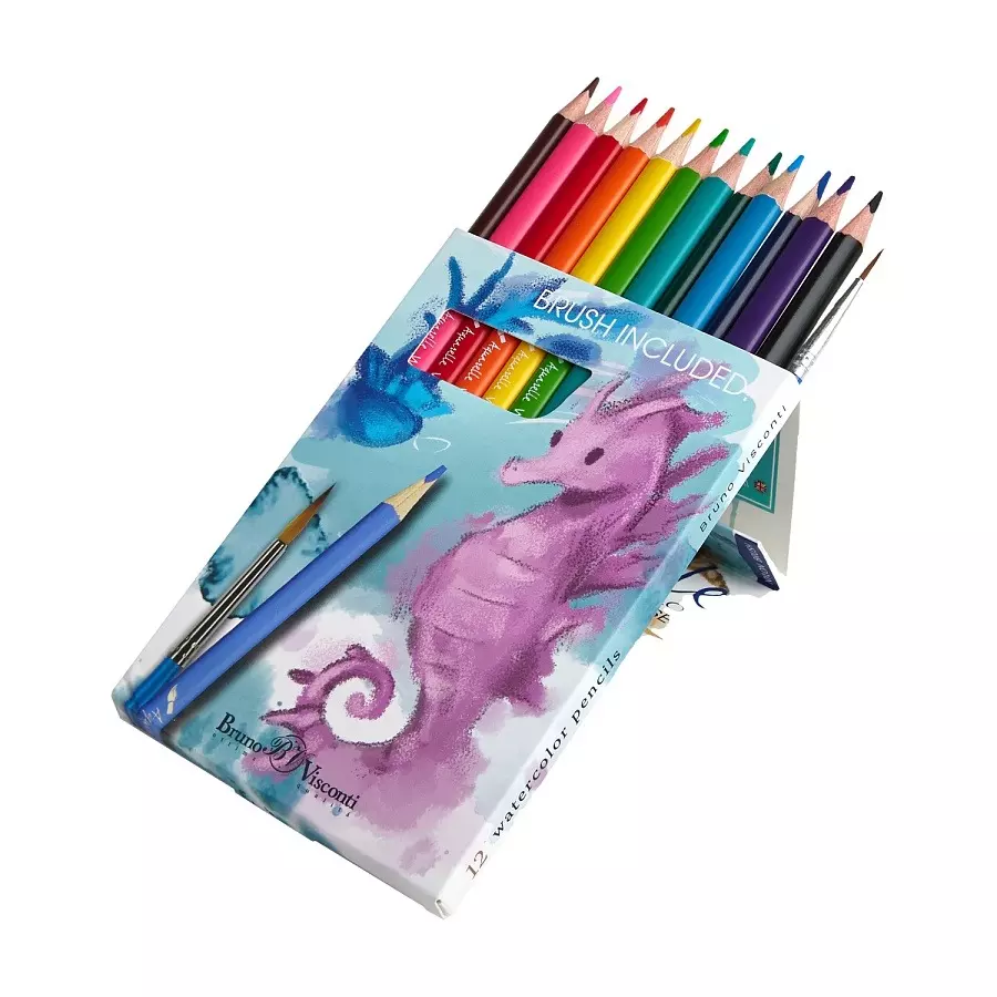 Карандаши акварельные 12 цветов+ кисть, грифель 3 мм, "DREAM WORLD"