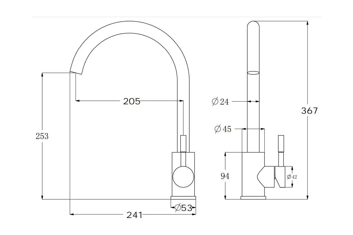 Однорычажный смеситель для кухни, высокий R-излив, гранит. крошка черный, ESKO Black, арт. K45 Black, нерж. сталь