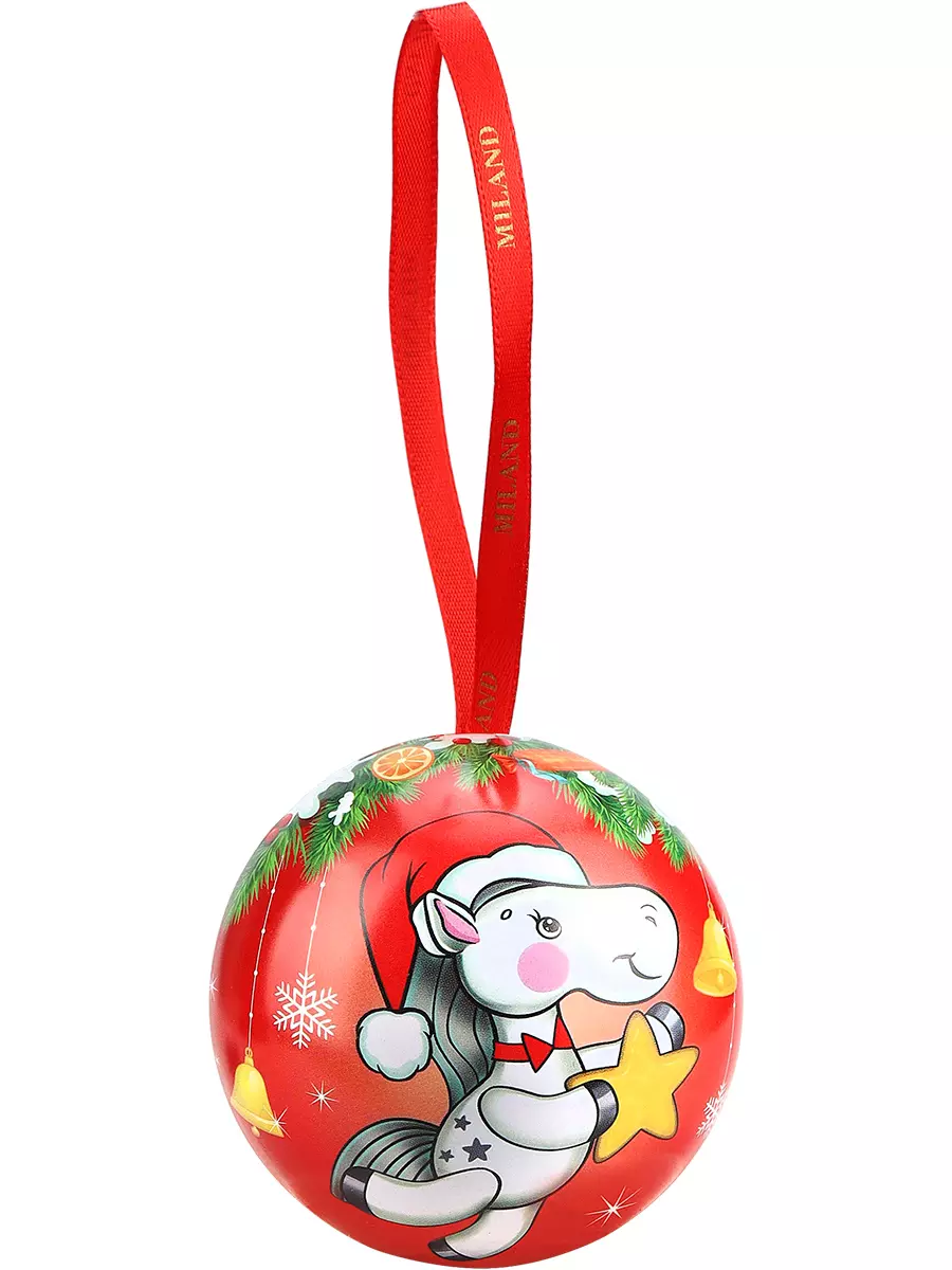 Новогодний шар металл с 12 предсказаниями Лошадка со звездочкой 7 см НУ-2095