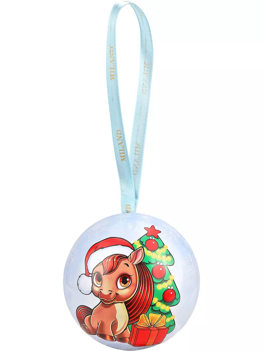 Новогодний шар металл с 12 предсказаниями Пони с елкой 7 см НУ-2093