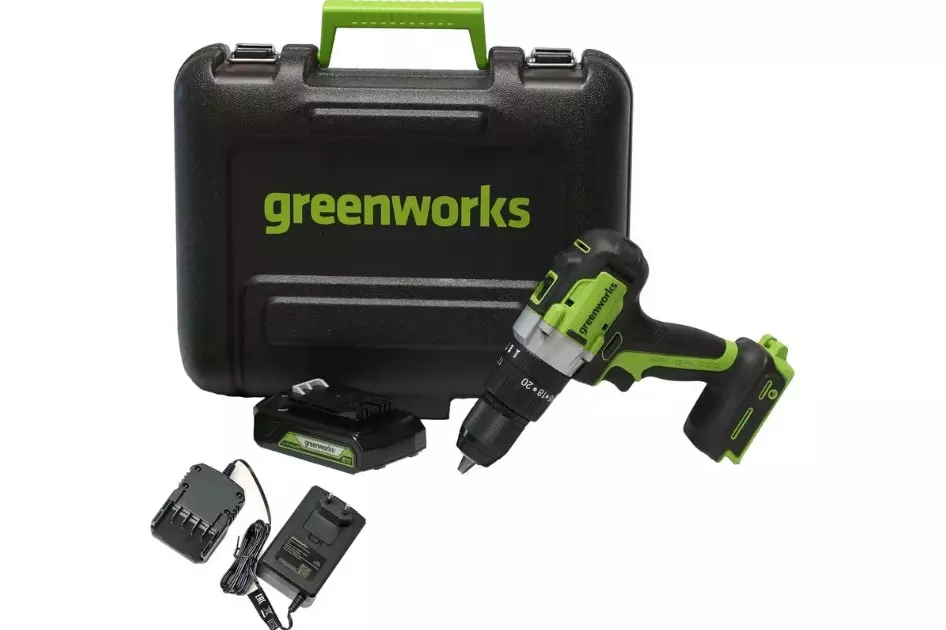 Шуруповерт аккумуляторный бесщеточный ударный Greenworks GD24DD60K2, 24V,1Акб* 2А\ч