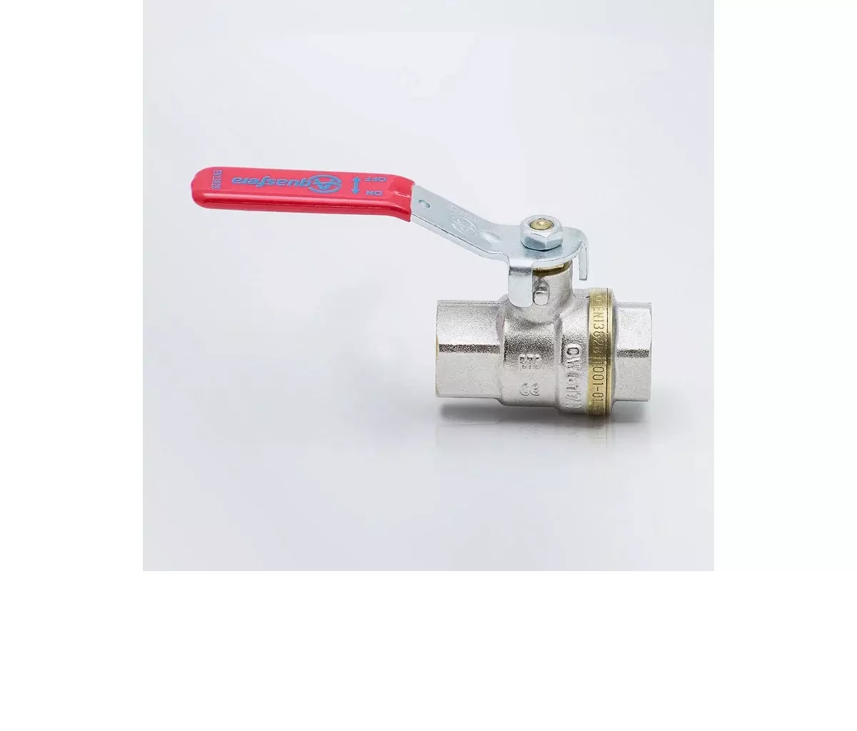 Кран шаровой полнопроходной 3/4&quot; ВР, никель, рычаг красный, Aquasfera 1001-02