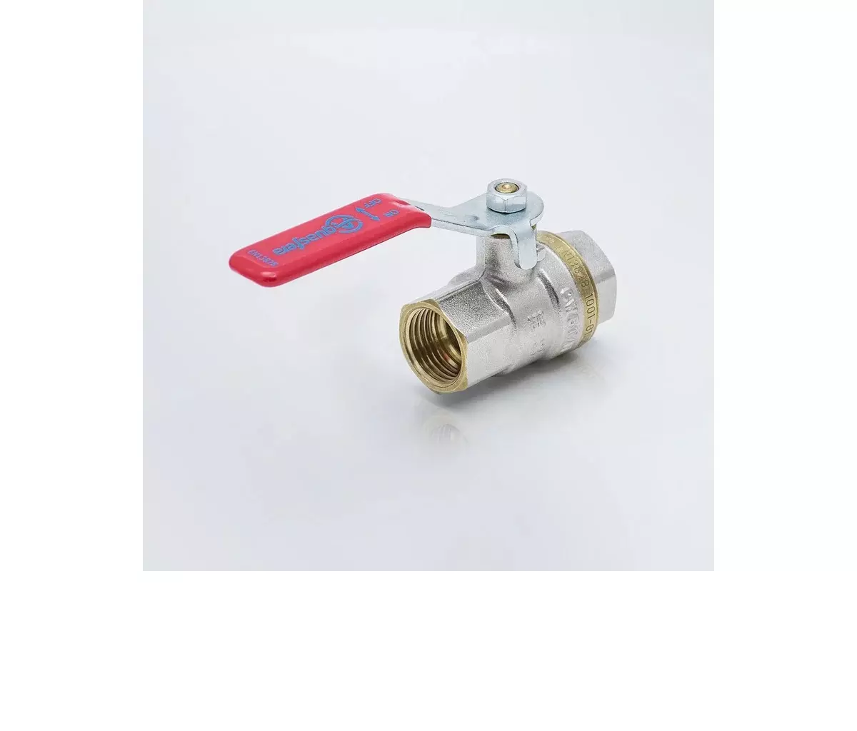 Кран шаровой полнопроходной 3/4&quot; ВР, никель, рычаг красный, Aquasfera 1001-02