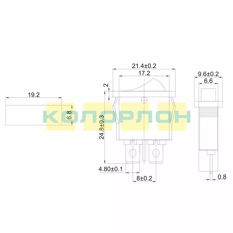 Выключатель клавиша 250V 6А (2с) ON-OFF красный Mini REXANT 36-2051