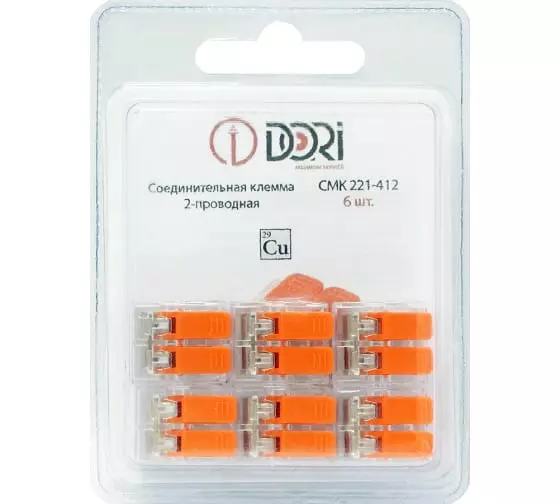 Соединительная клемма Dori СМК 221-412 2-х проводная прозрачная 6 штук в упаковке