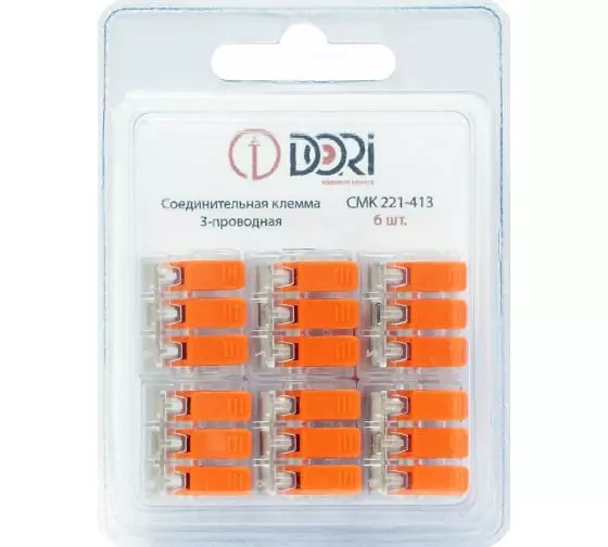 Соединительная клемма Dori СМК 221-413 3-х проводная прозрачная 6 штук в упаковке
