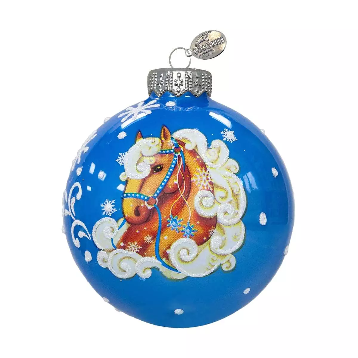 Елочный шар стекло Лошадка кучерявая-1 6,5 см (Символ года) Коломеев КУ-65-254010/1