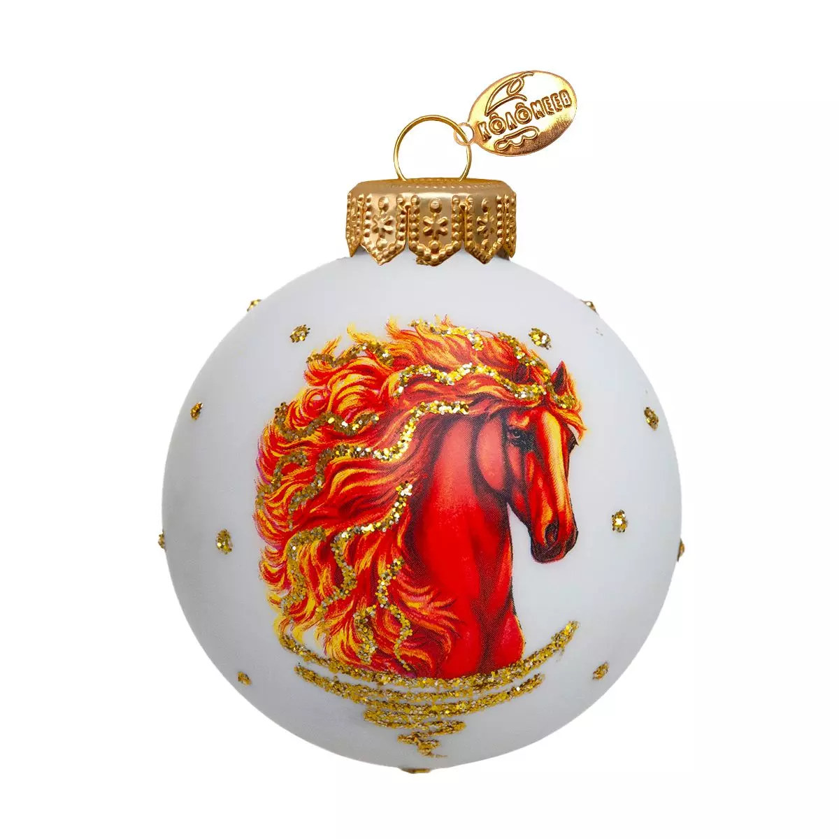 Елочный шар стекло Лошадка с огненной гривой 6,5 см (Символ года) Коломеев КУ-65-254046