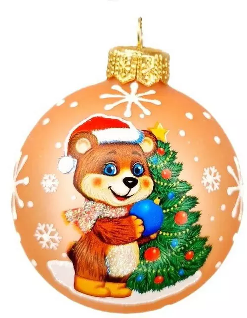 Елочный шар стекло Медвежонок у елочки 6,5 см Коломеев КУ-65-234076