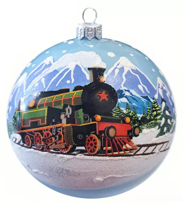 Елочный шар стекло Паровоз 10 см Коломеев КУ-100-234051